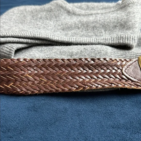 Vintage Braided Leather Belt with Gold brass Buckle - Picture 3 of 7